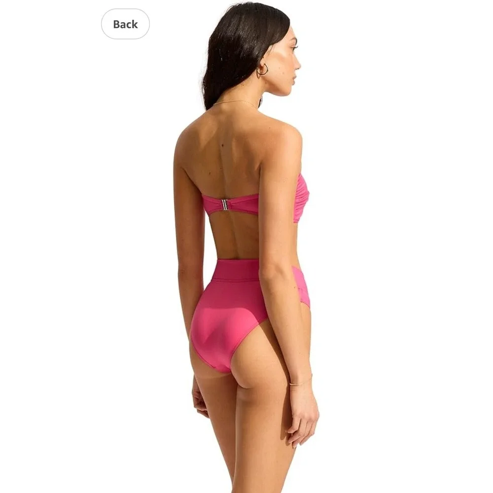 Seafolly Twist Bandeau Bikini Top Swimsuit Removable Strap Hot Pink Size 6 - Picture 4 of 10